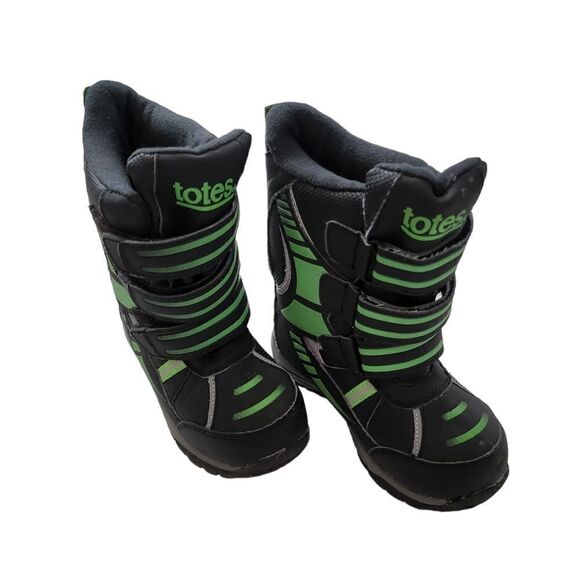 TOTES Black and Green Kids Snow Boots Sz 12 - Picture 2 of 7